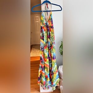 ABS ALLEN SCHWARTZ Watercolor Halter Neck Maxi Coverup Dress